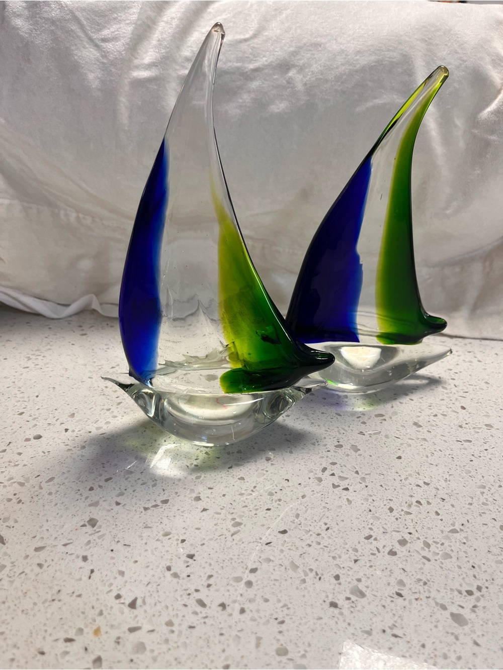 Handblown Glass Sailboat Figurines in Blue and Green muranp glass